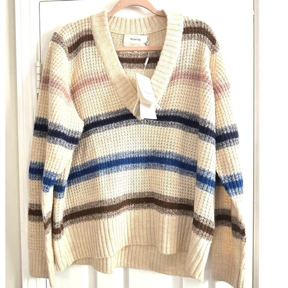 MUNTHE Rana Multi-Stripe Waffle Knit Sweater Alpaca-Blend Oversized Sz 10 - NWT - Picture 6 of 9